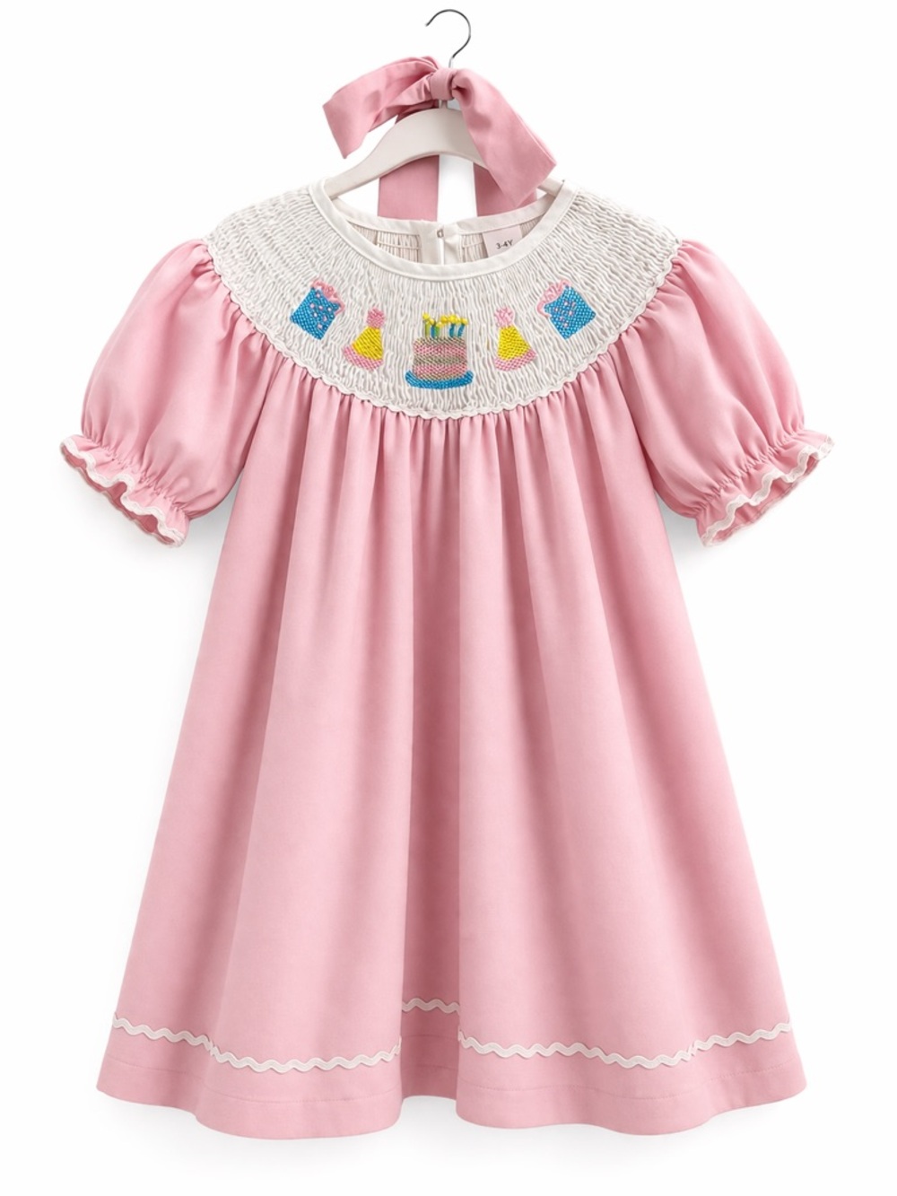 Pink Smocked Birthday Dress with Party Motif